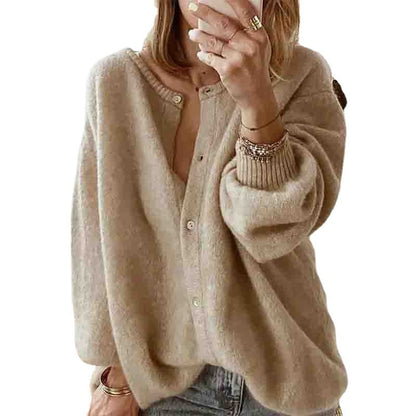 Long Sleeve Knitted Cardigan Sweater Lantern Sleeve