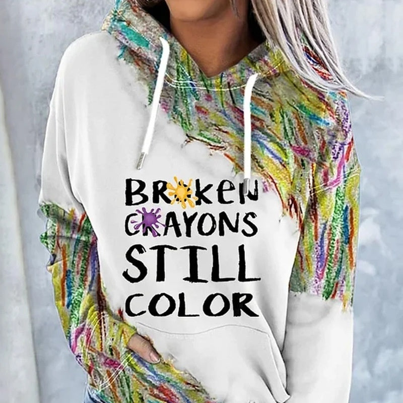 Women's 3d Digital Printing Hooded Rope Sweater