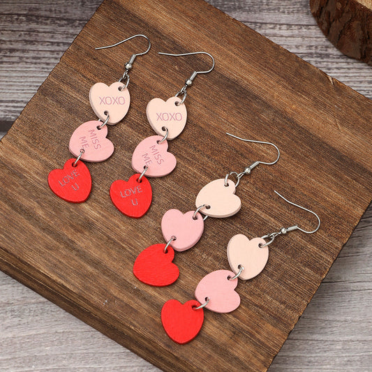 Valentine's Day Multi-layer Love Heart Earrings English Letters