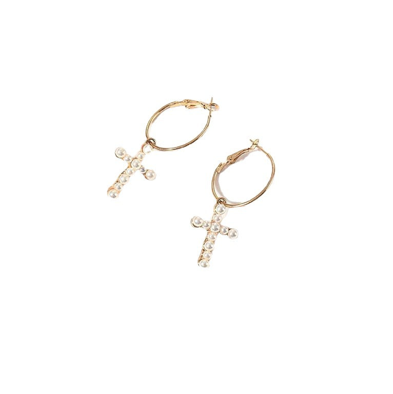 Imitation Pearl Cross Earrings With Fashionable And Elegant OL Style