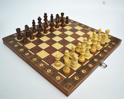 Wooden Magnetic 3 In 1 Chess Set  Folding