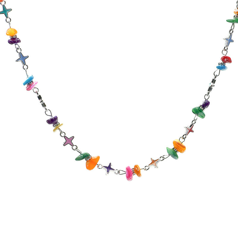 Irregular Gravel Epoxy Eight-pointed Stars Necklace For Women