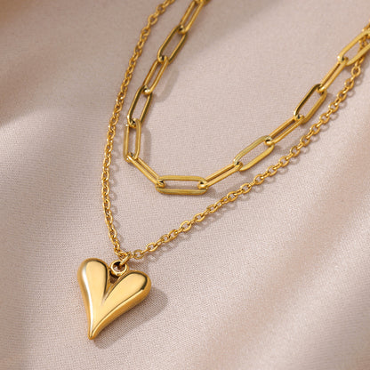 Fashionable Golden Love Chain Double-layer Necklace