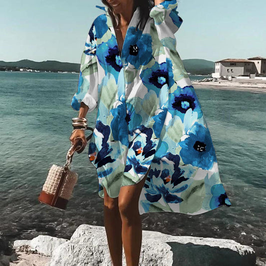 Printed Beach Vacation Blouse Coat