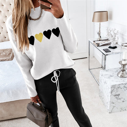 Women's Fashion High Collar Long Sleeve Pocket Trousers Casual Two-piece Suit