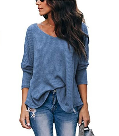 Women's Autumn Loose-fitting Lightweight Thin Large V-neck Plus Size Long-sleeved Sweater