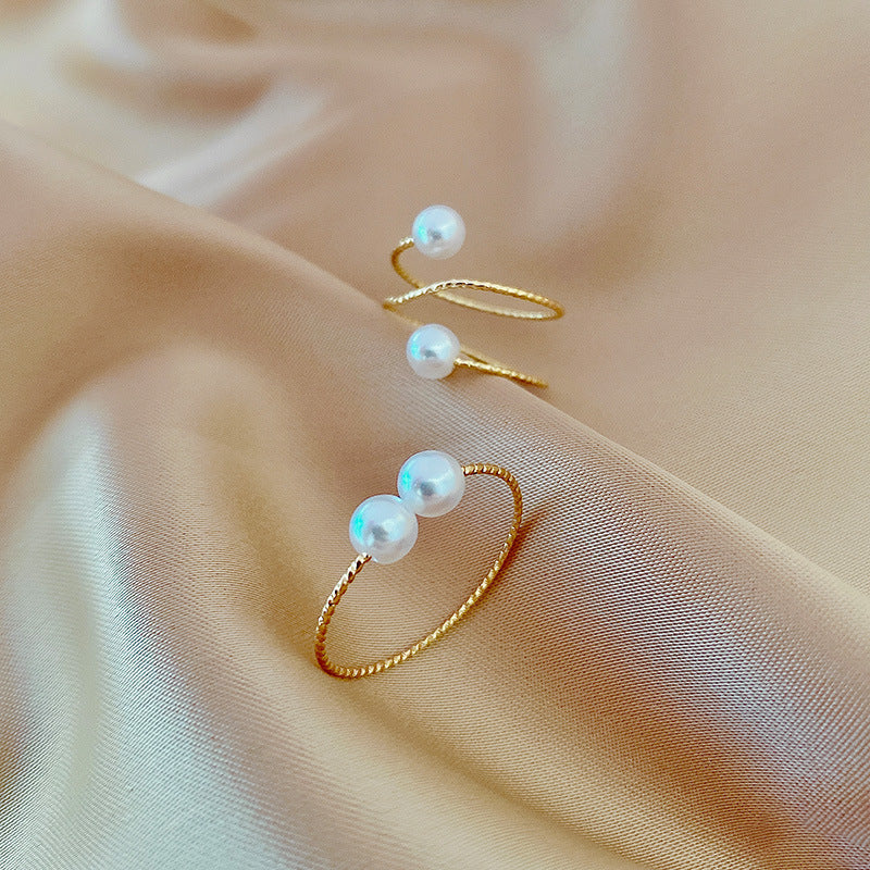 Design Ins Style Simple Retro Open-end Pearl Adjustable Ring