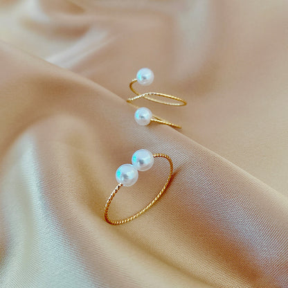 Design Ins Style Simple Retro Open-end Pearl Adjustable Ring