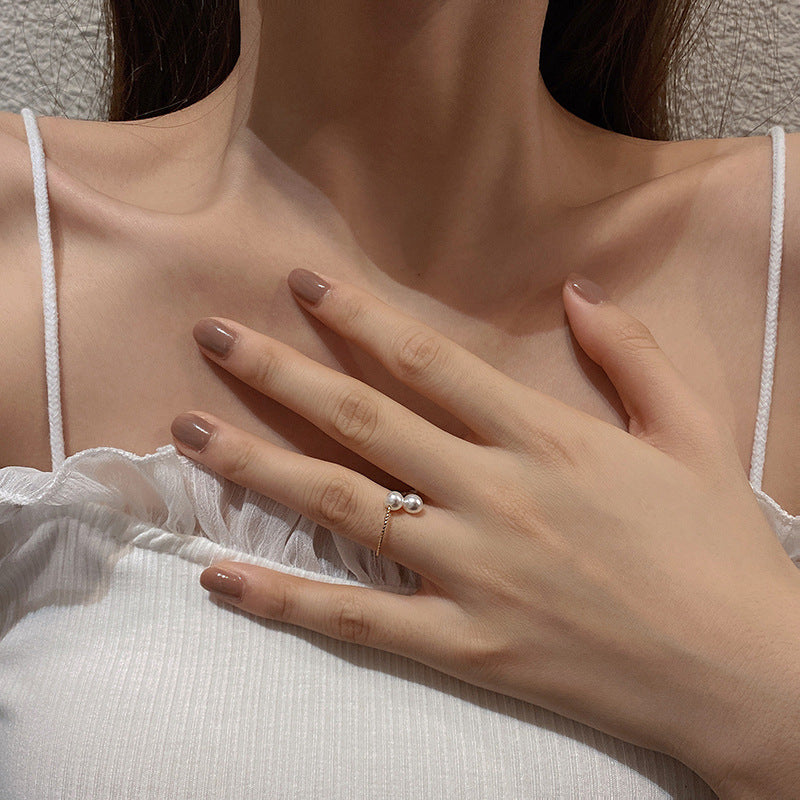 Design Ins Style Simple Retro Open-end Pearl Adjustable Ring