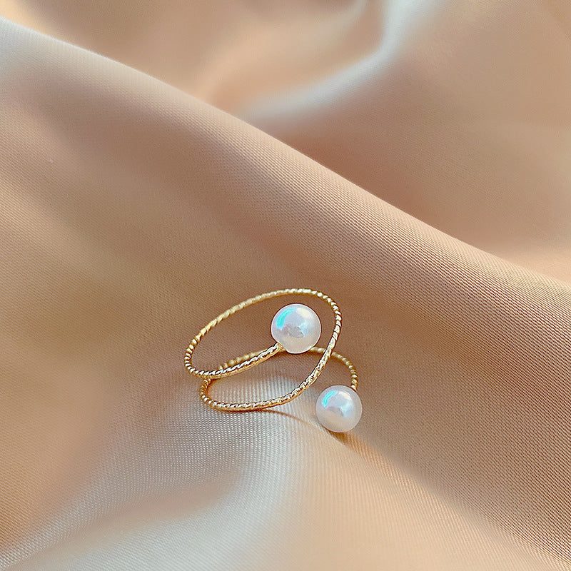 Design Ins Style Simple Retro Open-end Pearl Adjustable Ring