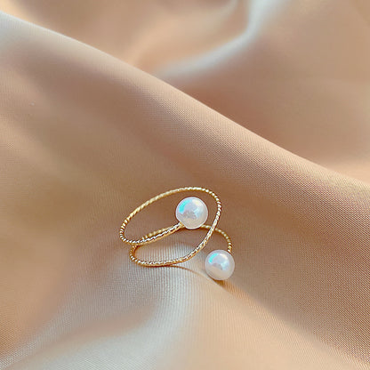 Design Ins Style Simple Retro Open-end Pearl Adjustable Ring