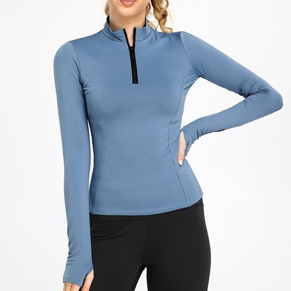 New Stand Collar Half Zip Tight Long Sleeve Workout Clothes