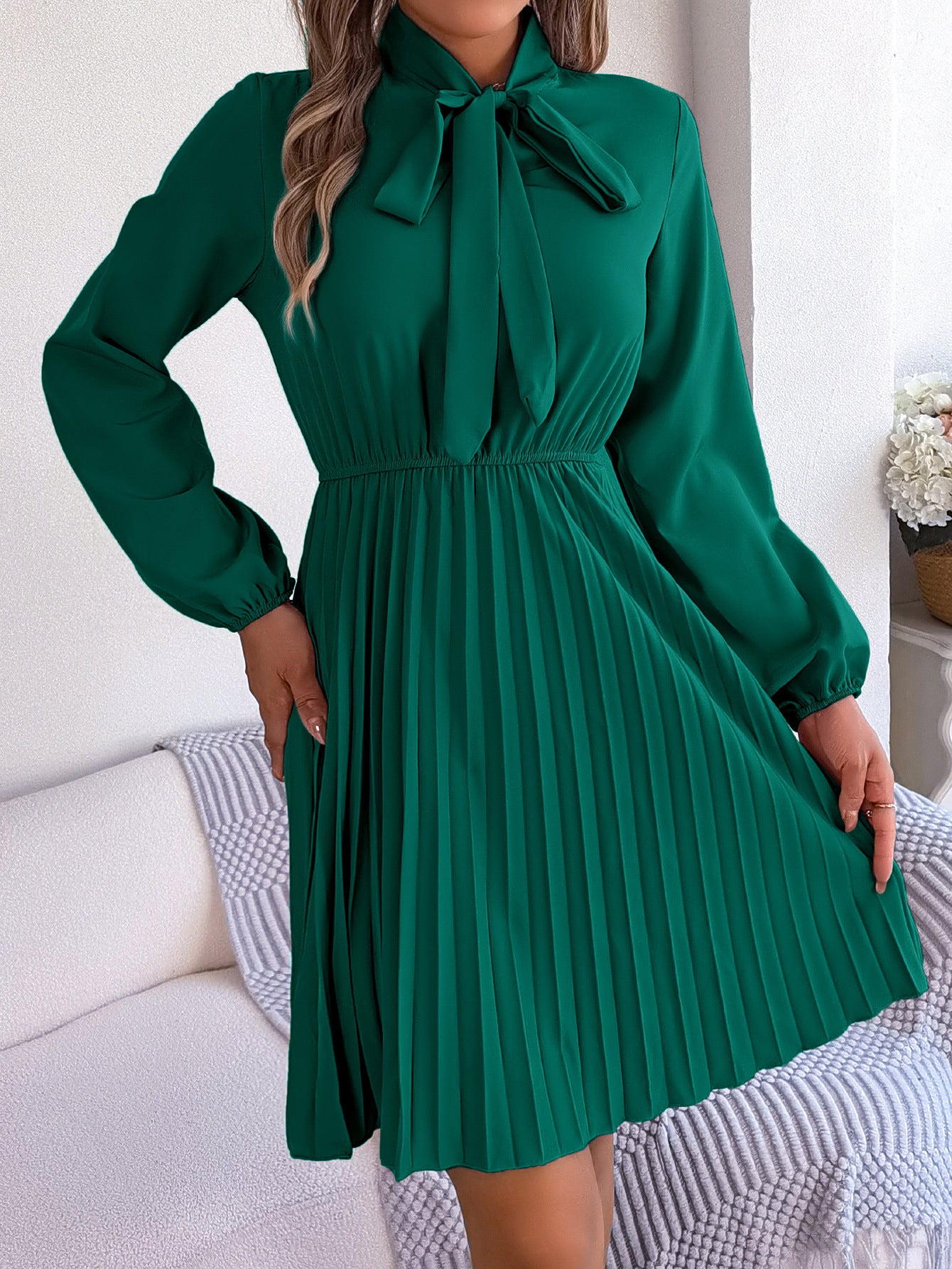 Women's Lace Up Waist-controlled Long Sleeves Dress