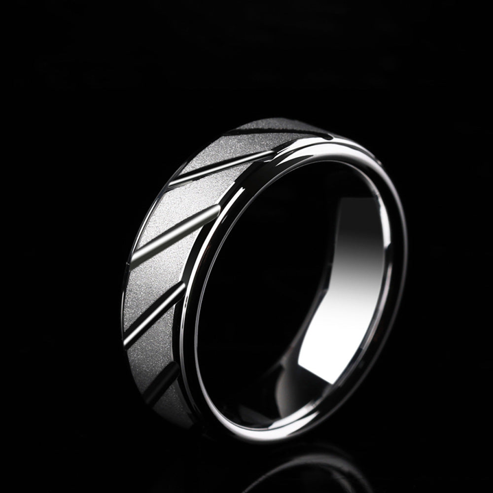 Fashionable Frosted 7mm Wide Tungsten Steel Ring