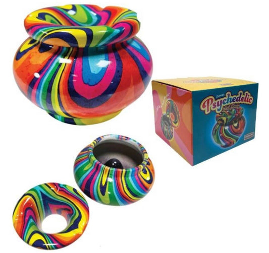 St. Louis Wholesale LLC - Psychedelic Ceramic Groovy 4" Ceramic 2pc Ashtray