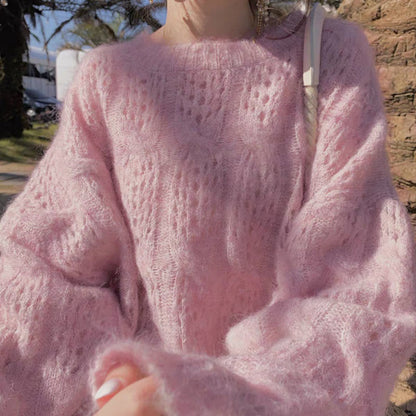 Mohair Hollow Pullover Sweater Women