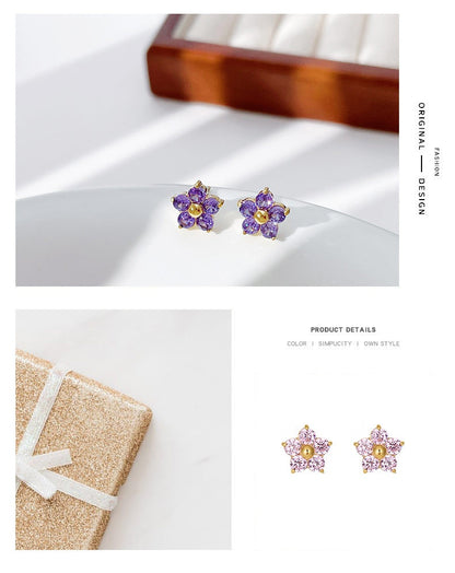 Small And Sweet Diamond Petal Stud Earrings Women