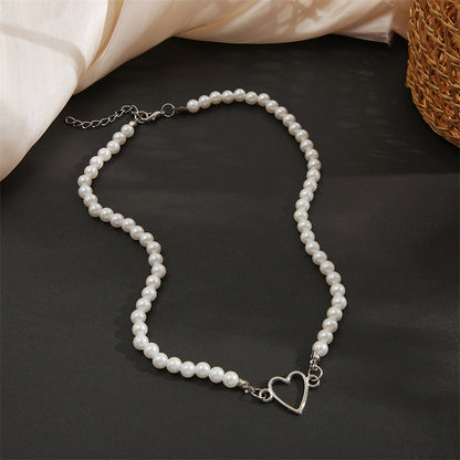 Hollow Love Pendant Vintage Pearl Necklace Clavicle Chain