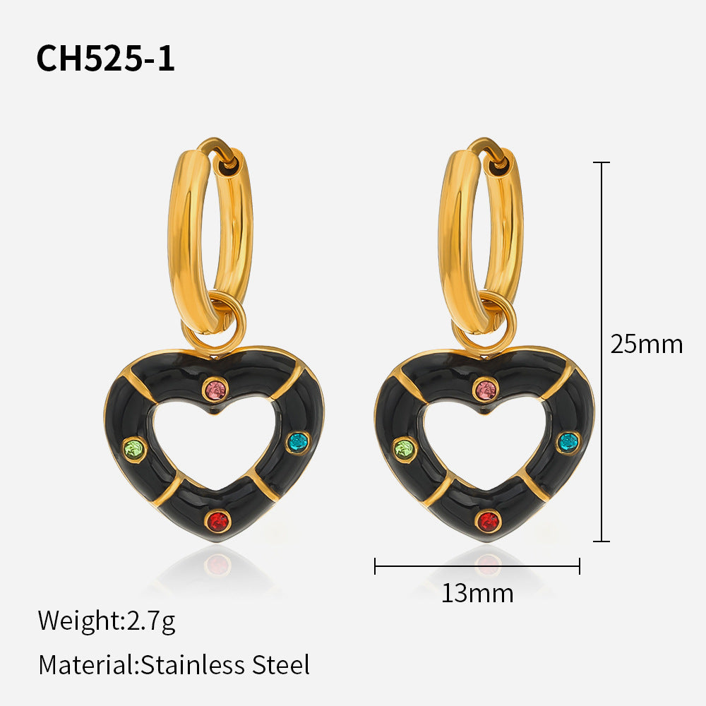 Versatile Multi-color Drip Oil Diamond Love Heart Earrings