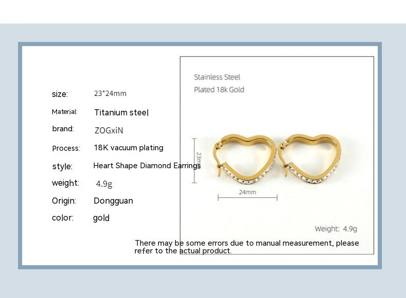 Female Niche 18K Stainless Steel Retro Love Heart Earrings