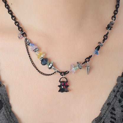 Cute Black And White Little Ghost Monster Necklace Jade Stitching