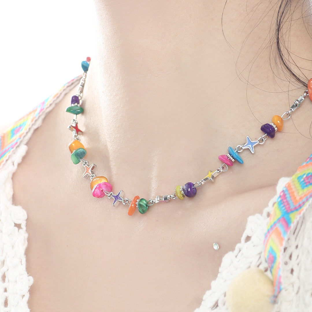 Irregular Gravel Epoxy Eight-pointed Stars Necklace For Women