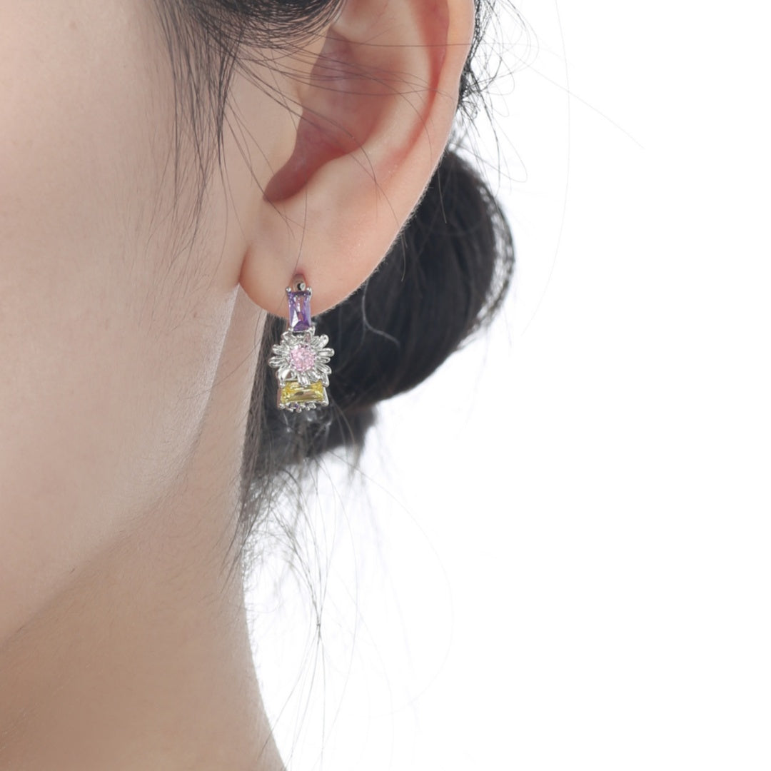 Small Colorful Zircon Simple Earrings