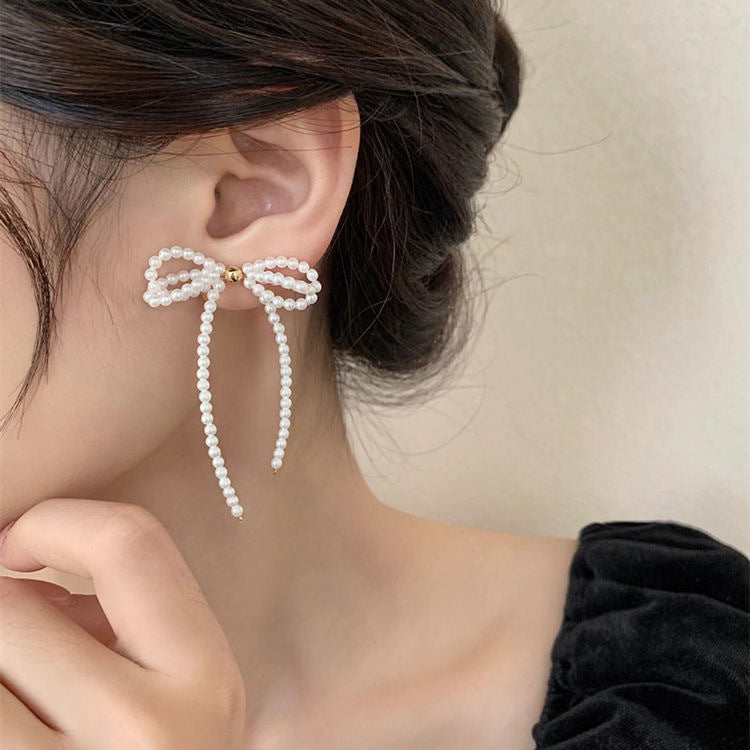 Tassel Stud Earrings Pearl Bow Earrings For Women