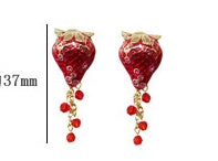 Enamel Dripping Fruit Strawberry Diamond Tassel Sterling Silver Needle Earrings