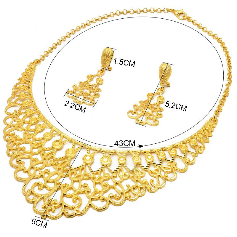 24K Gold Plated Dubai Bridal Necklace Two-piece Earrings Set Pack