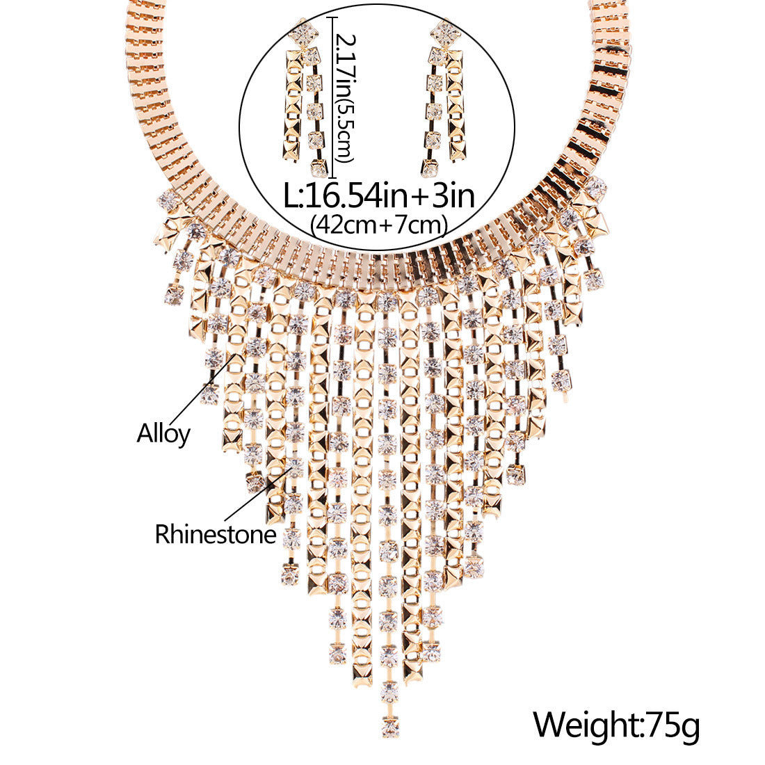 Creative Fashion Multi-layer Tassel Diamond Necklace And Earrings Suite