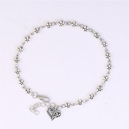 Tibetan Silver Hollow Plum Blossom Foot Ornaments Heart-shaped Anklet