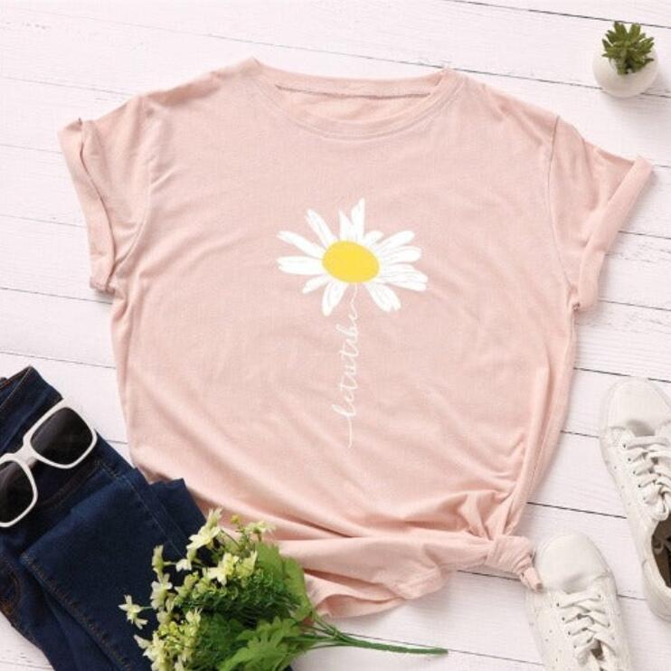 European And American Daisy Print Short-sleeved T-shirt Digital Printing