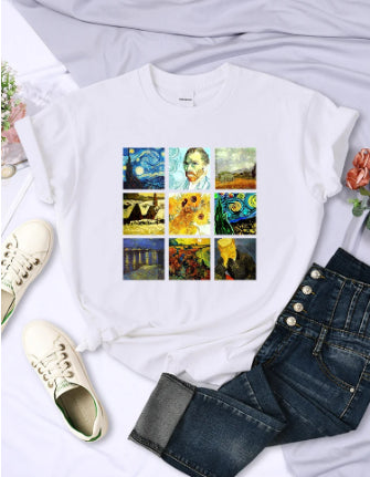 Printed Short Sleeve Round Neck Women's T-shirt Top