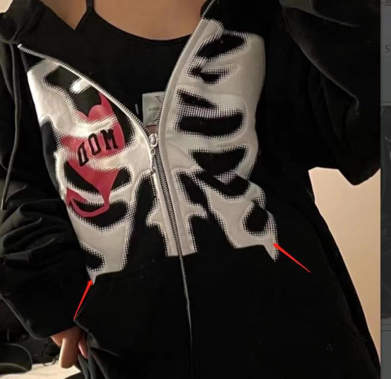 Skull Print Long Sleeve Hooded Jacket