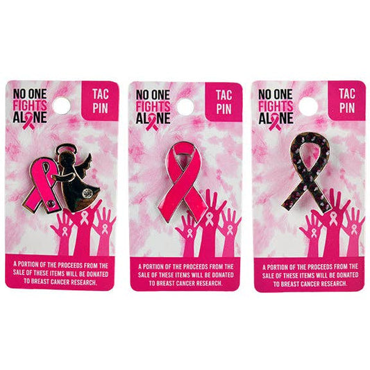 Novelty Closeout - Breast Cancer Awareness Enamel Tac Pin Assortment- 12/Pack: Closeout Price