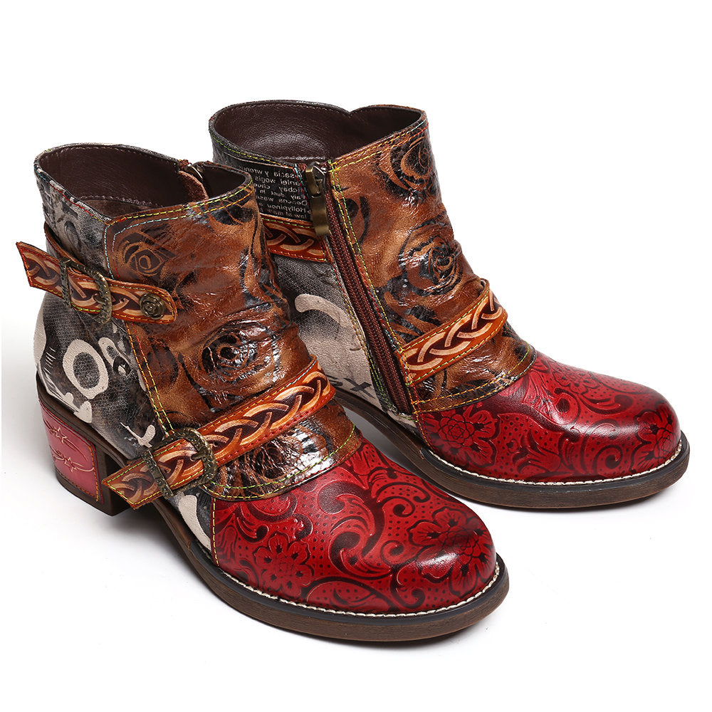 Snake print women's leather boots