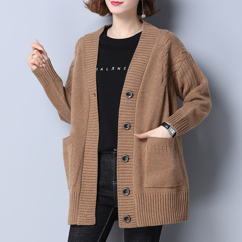 Women's Knitted Loose Mid-length Sweater Cardigan Coat