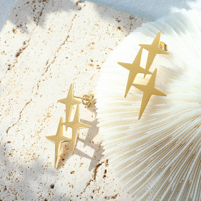 Light Luxury Minority Temperament Exaggerated Cross Eight-pointed Stars Ear Studs