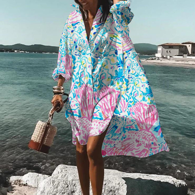 Printed Beach Vacation Blouse Coat