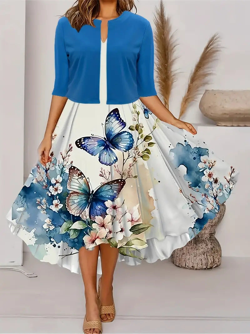 Women's High-grade Printed Fashion Dress Two-piece Set