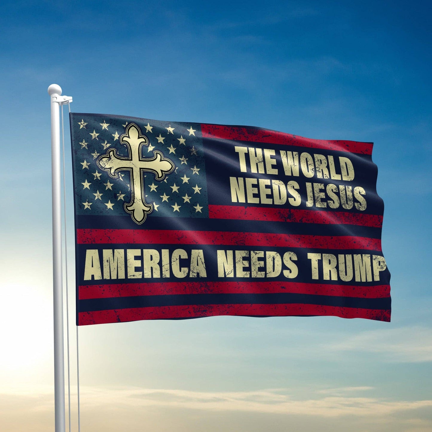 I Love My Freedom - The World Needs Jesus America Needs Trump Flag - 2049