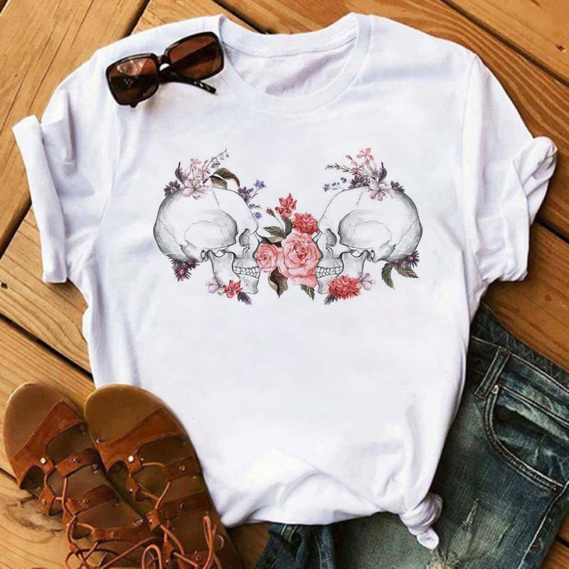 Women's Floral Skull Trendy Base Shirt