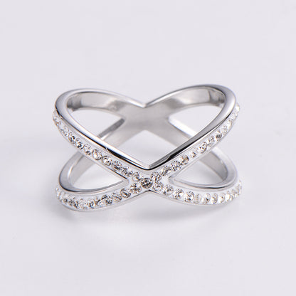 Cross Hollow-out Micro-inlaid Mud Rhinestone Ring