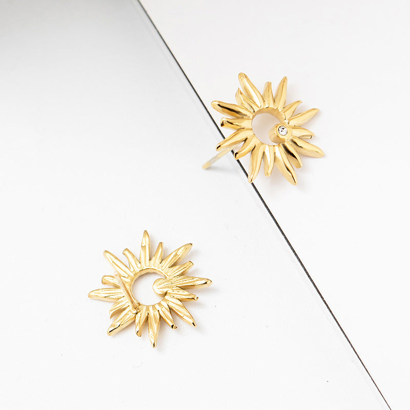 Stereo Sun Flower Ear Studs Titanium Steel