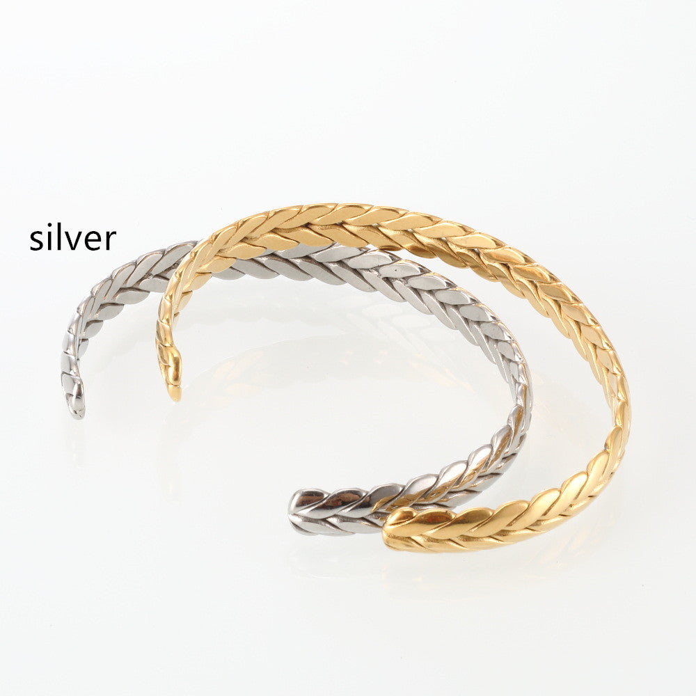 Titanium Steel Gold Wheat Bracelet Geometric Weaving