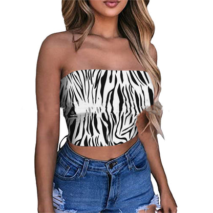 European And American-style Chest-wrapped Printed Bandeau One-shoulder Top