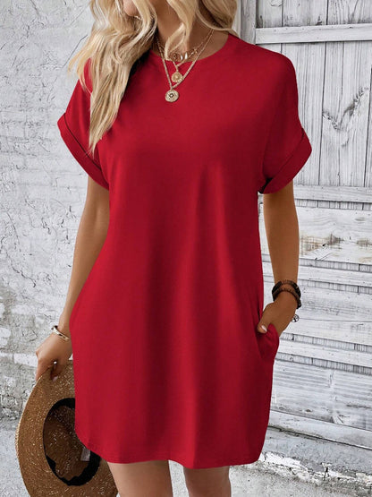 Women's Loose Short Sleeve Pocket Dress