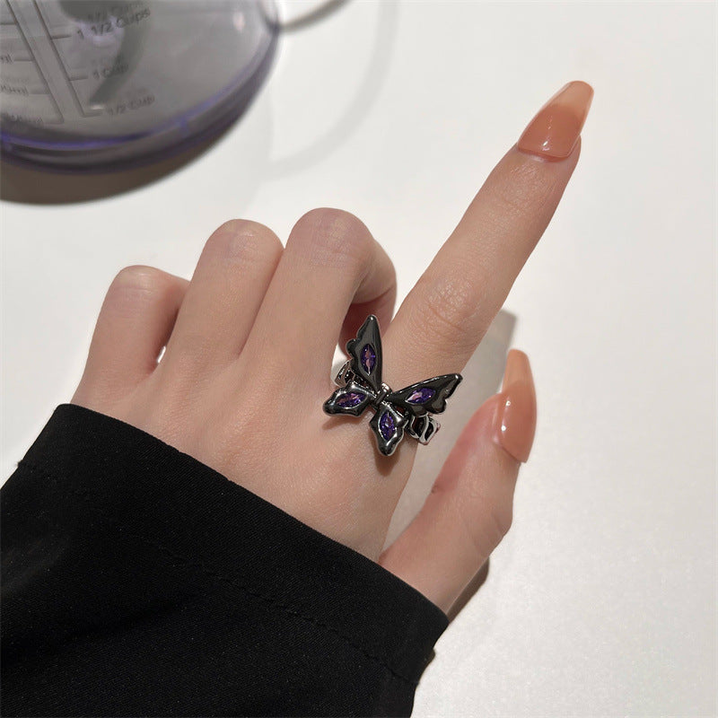 High-grade Purple Diamond Black Butterfly Ring