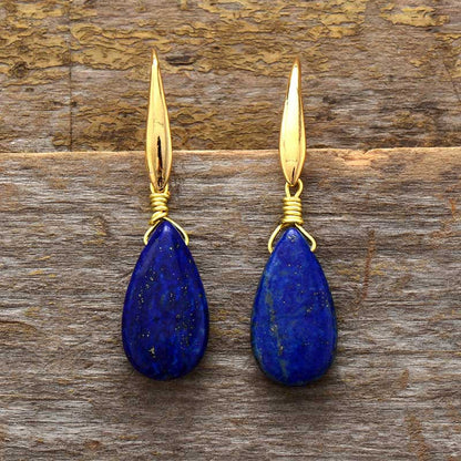 Lapis Lazuli Drop Pendant Handmade Earrings Elegant European And American Popular